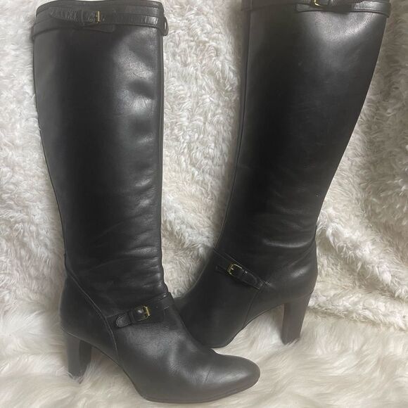 J Crew Made in Italy leather black knee high heels boots side zipper SZ 10 - Picture 14 of 16